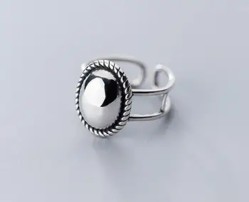 

100% Authentic REAL.925 Sterling Silver Fine Jewelry Double Rows Twisted Geometric glossy Oval ring temperament wild GTLJ1522