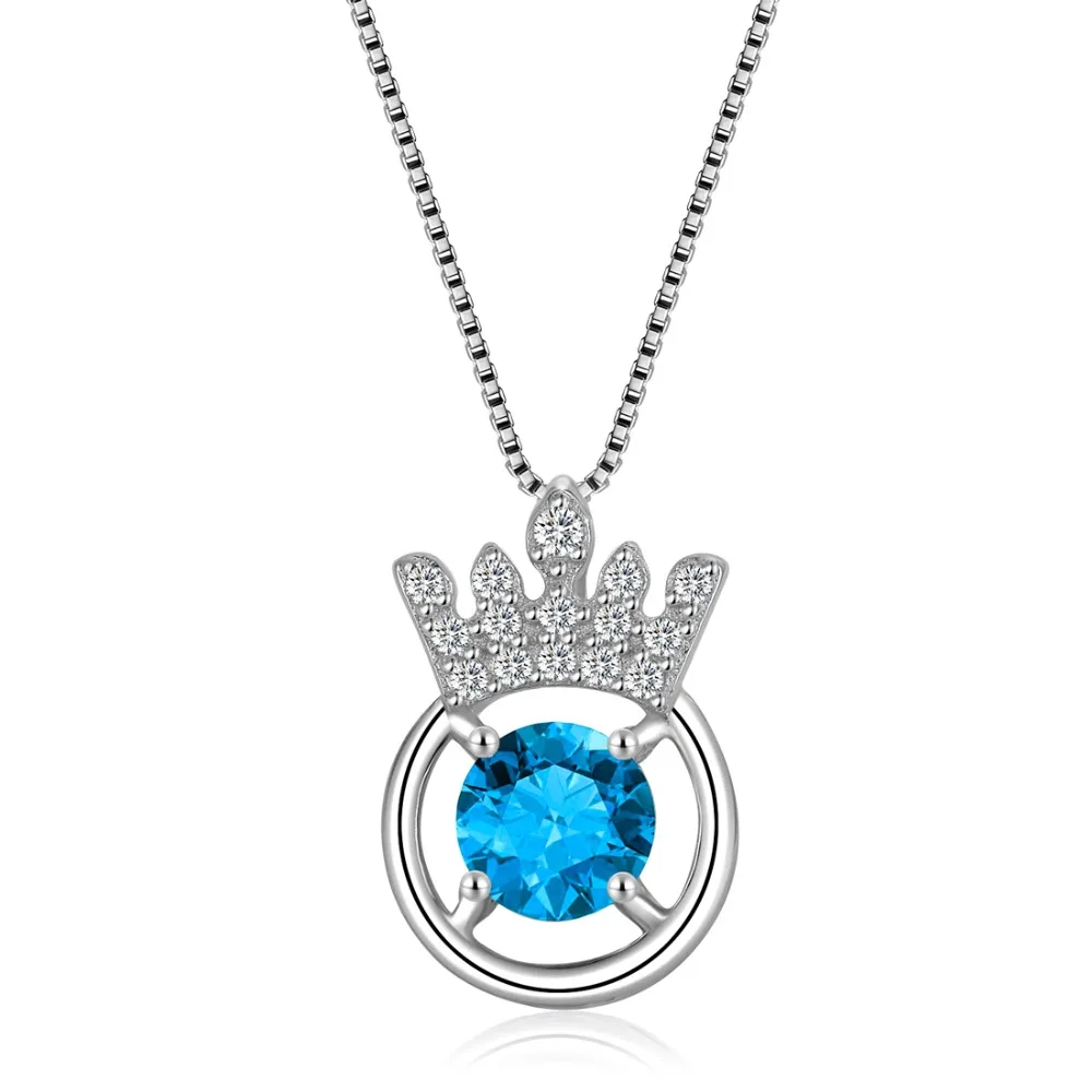 

Natural Blue Topaz 925 Sterling Silver Imperial Crown Pendant Necklace for Girls Birthstone Jewelry