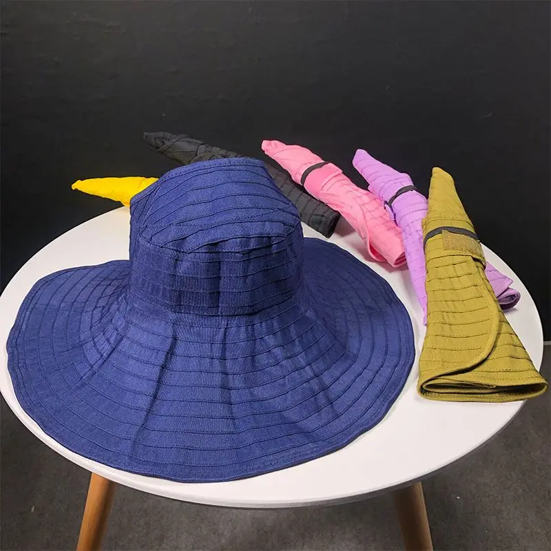Лето родитель-ребенок складной пустой Топ Sun Hat Для женщин Roll Up Шапки пляж Широкий Большой Брим дети холст шапки защита от солнца