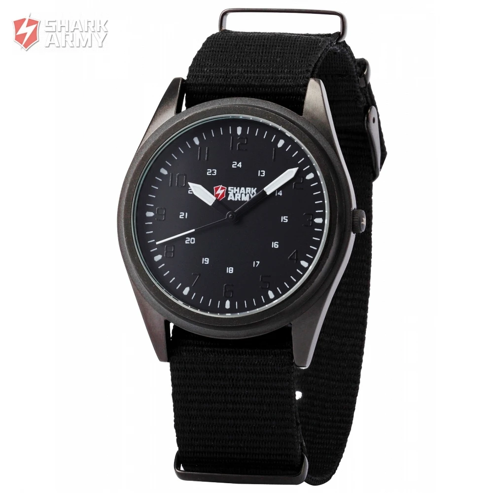 SHARK ARMY Black Steel Ultra Thin Case Luminous Men Nylon Fabric Band Quartz Wrist Watch Military Relogio Masculino Gift /SAW036