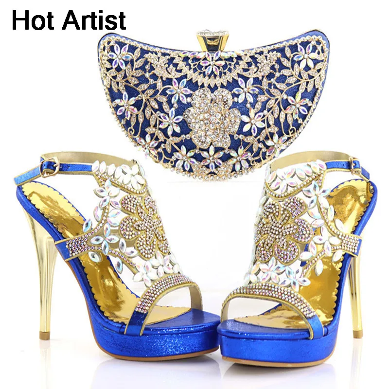 

Hot Artist New Style African Blue Shoe And Bag Set For Party In Women Matching Shoes And Bags for Weddings Italian Shoes TX-64