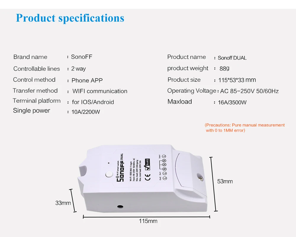 Sonoff Dual 2CH 16A 3500 Вт Wifi умный переключатель света дистанционное управление таймер беспроводной 2 банды работает с Amazon Alexa Google Home