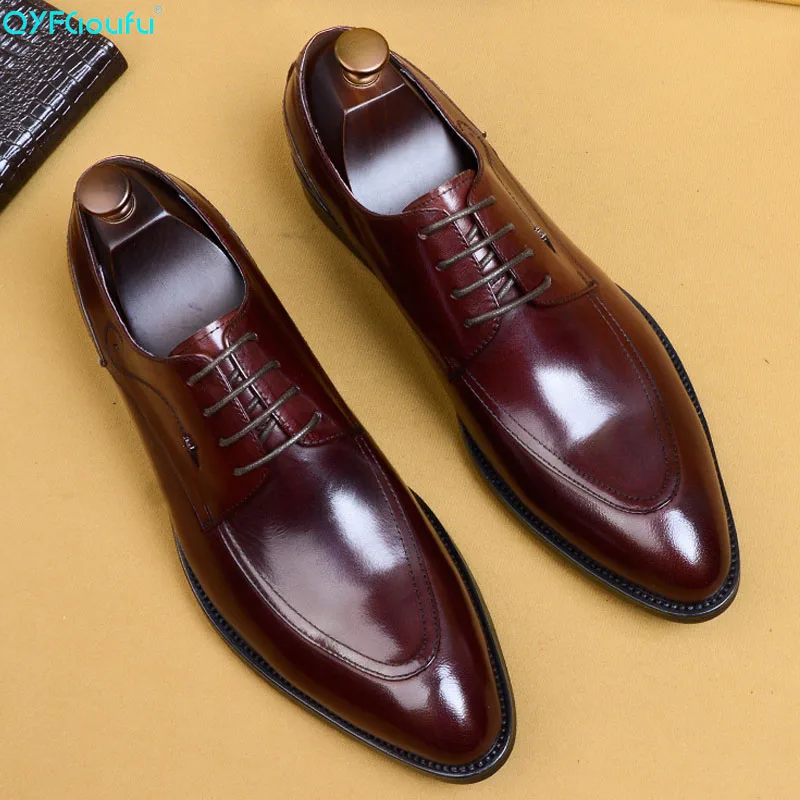 

New Men Dress Shoes Genuine Leather Men's Handmade Business Shoes Wedding Shoes Big Size Lace-up Male Leisure Shoes