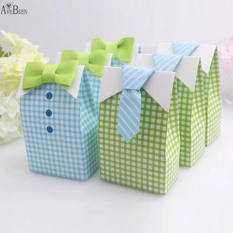 Image 50 pcs My Little Man Blue  Bow Green Tie Birthday first communion Boy Baby Shower Candy  Bag Wedding Favors Candy Box gift Bags