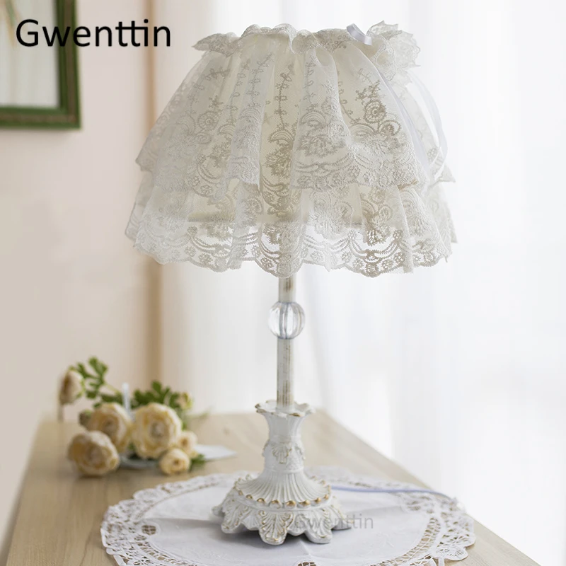 

Nordic Lace Fabric Table Lamps Princess Girl Led Stand Desk Light for Home Wedding Decor Bedroom Bedside Lamp Lighting Fixtures