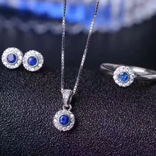 Натуральный синий сапфир, ювелирные наборы, натуральный драгоценный камень, кольцо, кулон, серьги, S925 серебро, элегантное, простое, элегантное, круглое, хорошее ювелирное изделие