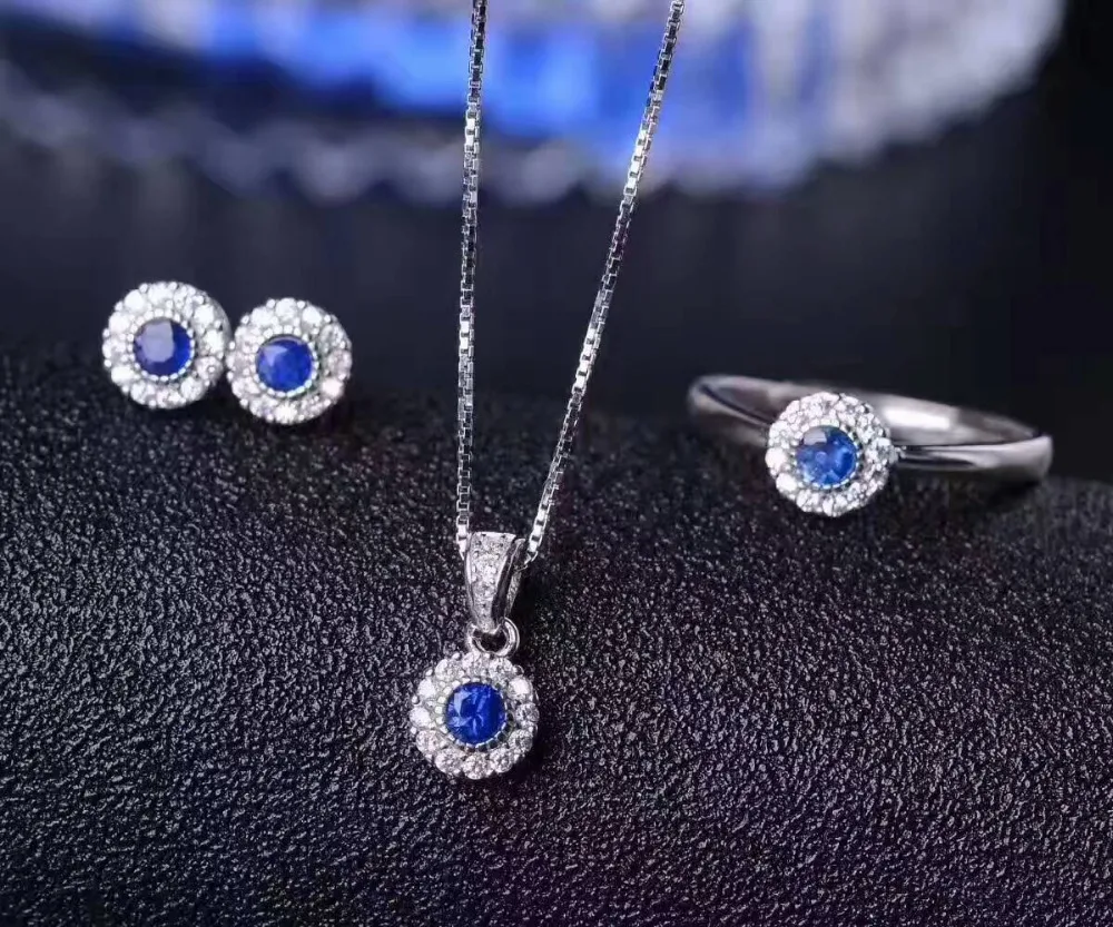 Natural blue sapphire jewelry sets natural gemstone ring Pendant
