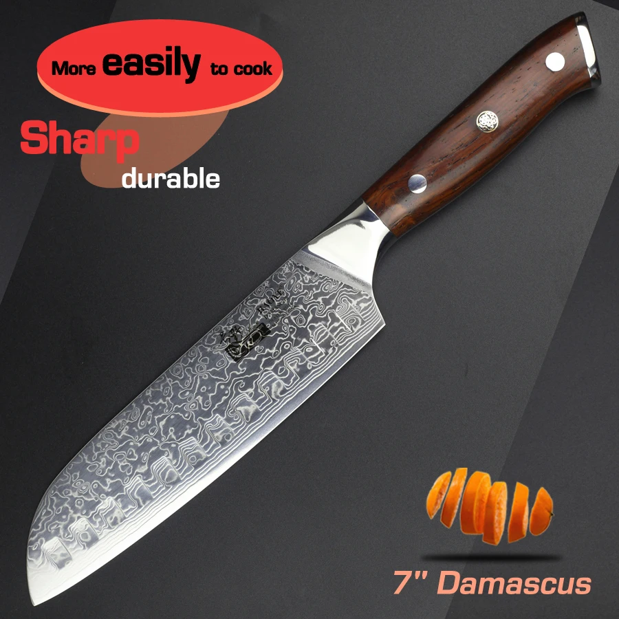 HAOYE 7 inch damascus santoku knife Japanese chef knife vg10 steel