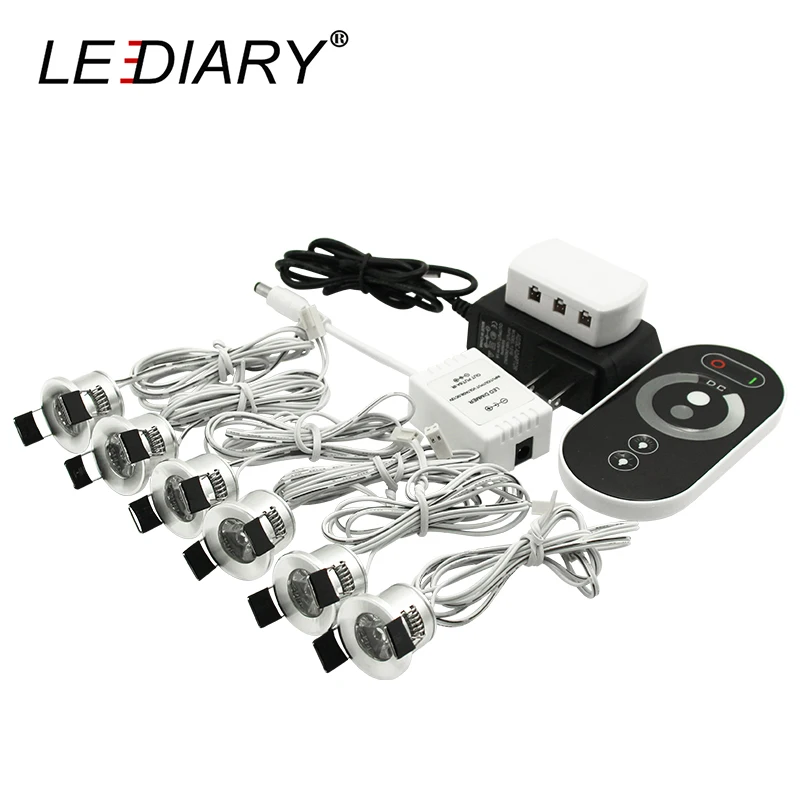 Kopen LEDIARY Spot LED Dimbare Verlichting 12 v Mini Plafond Downlighters Set Verzonken 1.5 w 27mm Cut Gat Zilverkleurige Afstandsbediening controle Kast Lamp