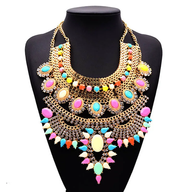

Gypsy Exaggerated Alloy crystal choker necklace & pendant Chunky statement women vintage Turkish Ethnic Necklace jewelry