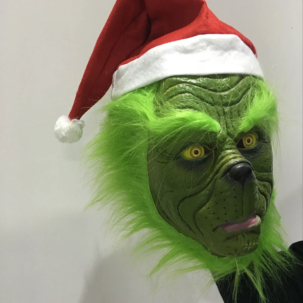 Смешной Grinch палантин Рождество маска для вечеринки Косплей Санта Рождество полный голова латексная маска далее взрослый костюм маска реквизит