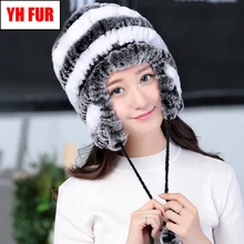 Зимняя шапка для девочек, настоящий мех кролика, женская вязаная шапка из натурального кролика Рекс, меховые шапочки, теплые шапки из натурального меха