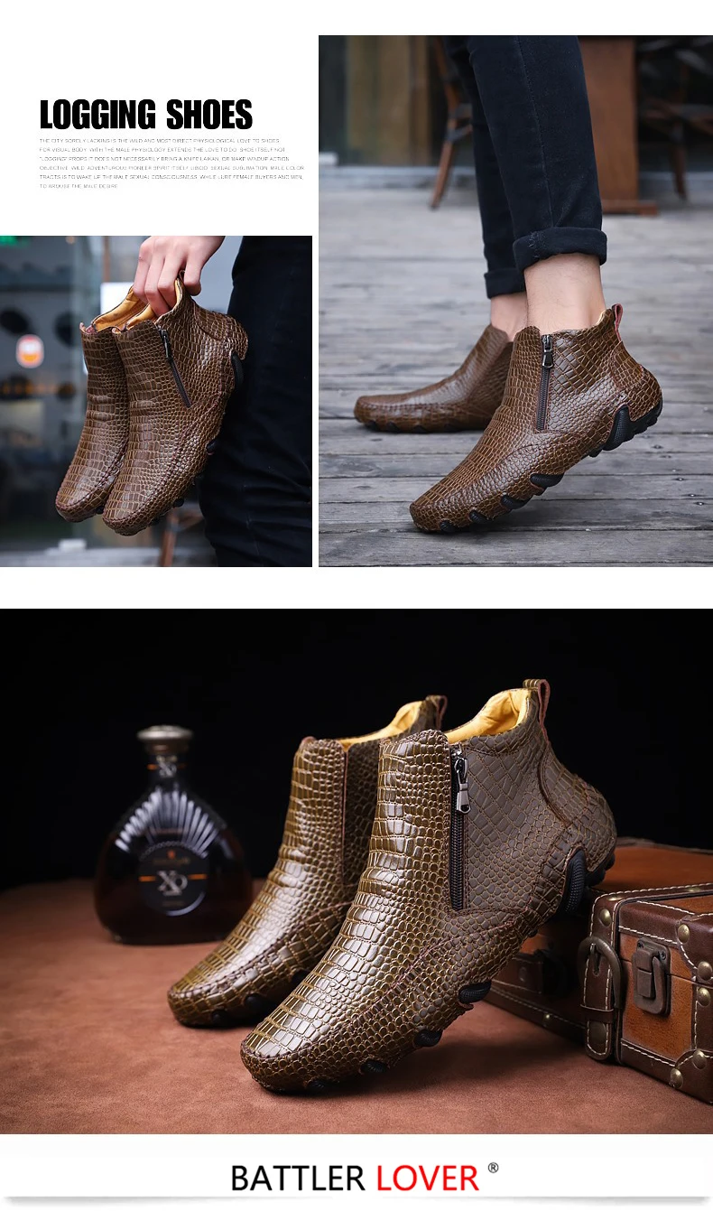 Мужские лоферы; зимняя обувь; мужские лоферы; Кожаные Мокасины в стиле крокодиловой кожи; обувь без шнуровки на плоской подошве; обувь для вождения лодки; классическая мужская обувь