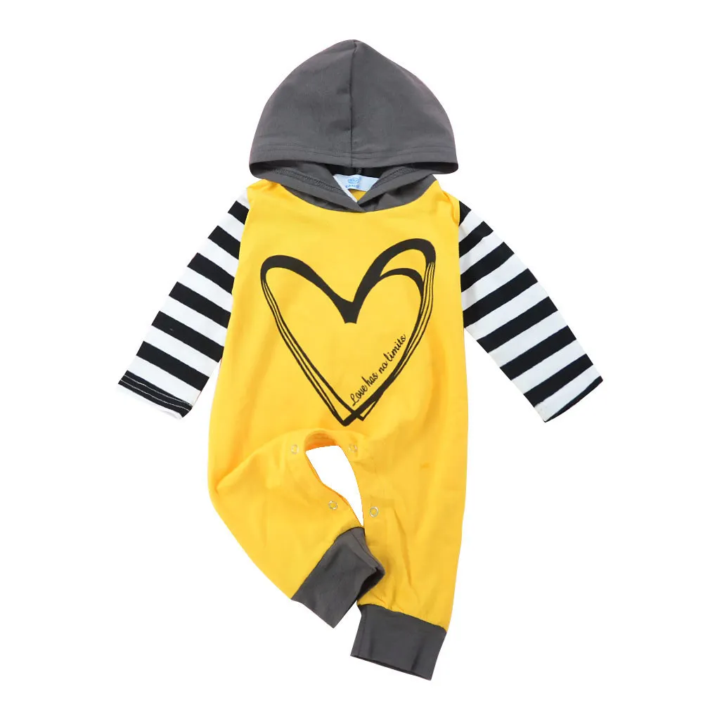

Autumn New Baby Rompers Infant Long-sleeved Hooded Jumpsuits Baby Cotton Striped Clothes Rompers For Newborn Baby Girls And Boys