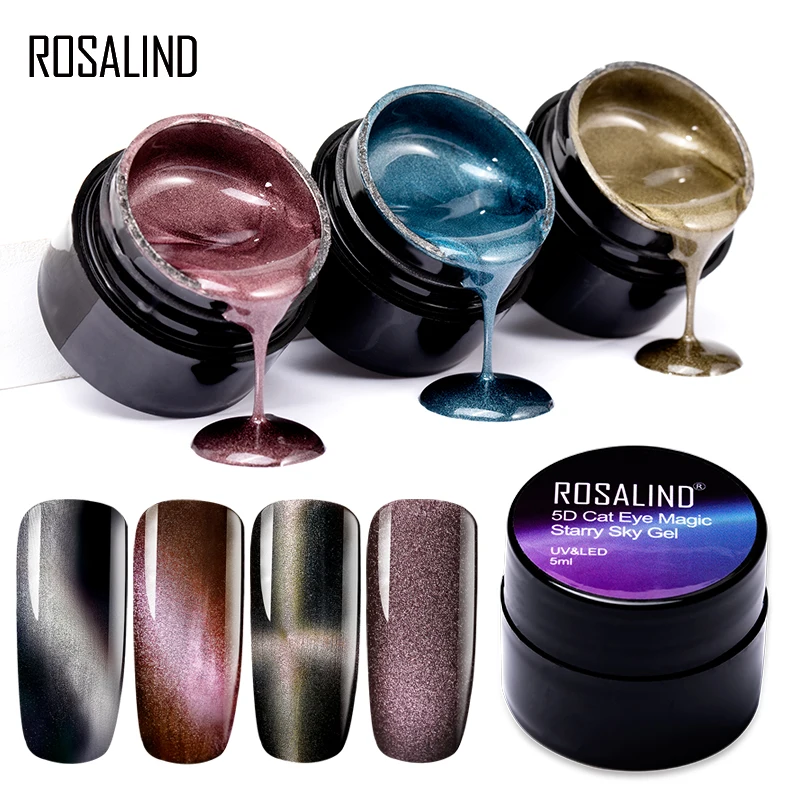 ROSALIND 5D гель для ногтей с кошачьими глазами, Гель-лак для ногтей Vernis, полуперманентный лак, гибридный Магнитный впитывающий Светодиодный УФ-лак для дизайна ногтей