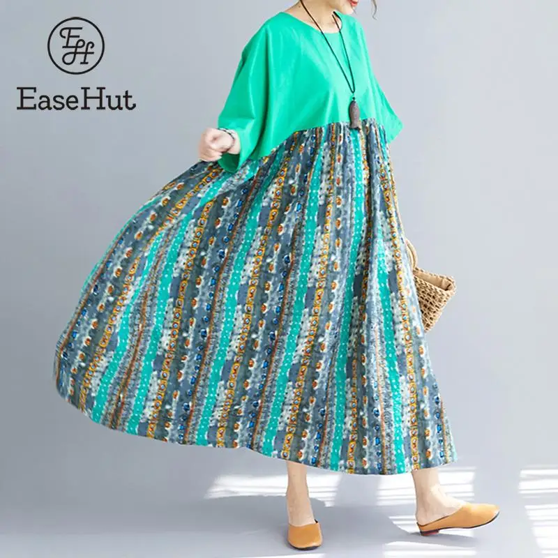 

EaseHut Women Oversized Dress Floral Printed Splice Color Long Maxi Dress Summer Beach Holiday Loose Casual Sundress Baggy Robe