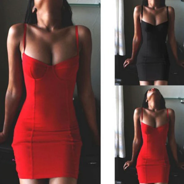 

Summer Women Sexy Mini Dress Spaghetti Strap Sleeveless Night Club Party Bodycon Dresses FS99