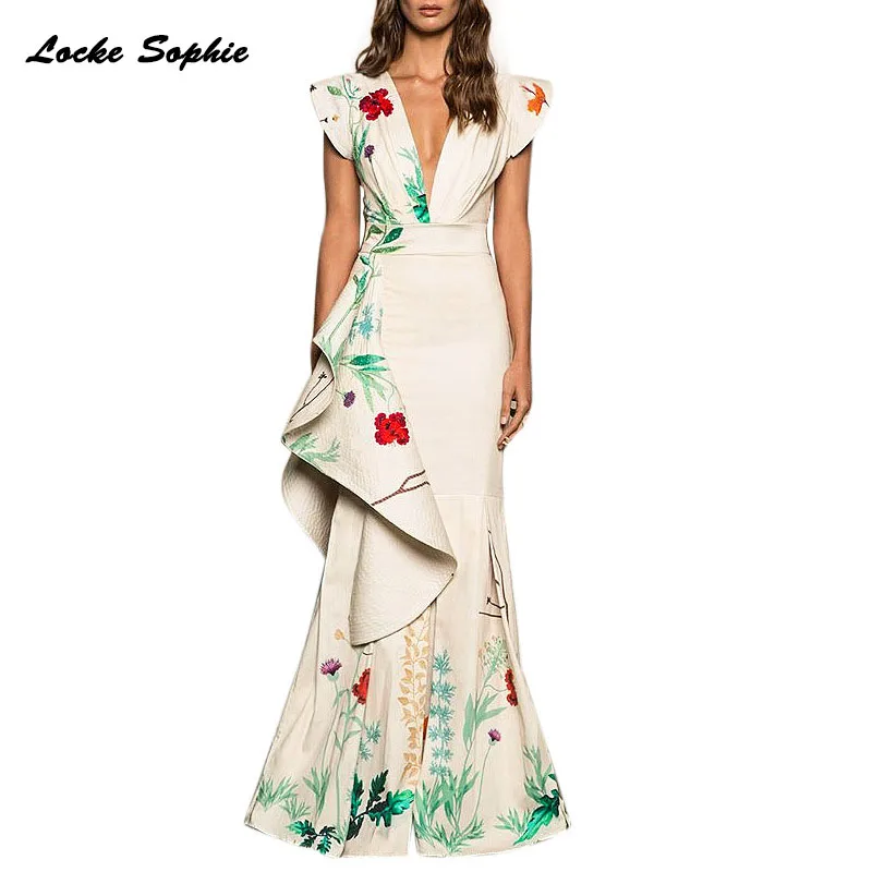 High waist Ladies Plus size Sexy party dresses 2019 Summer cotton prints Splicing irregular Dress women's Skinny mermaid Dress