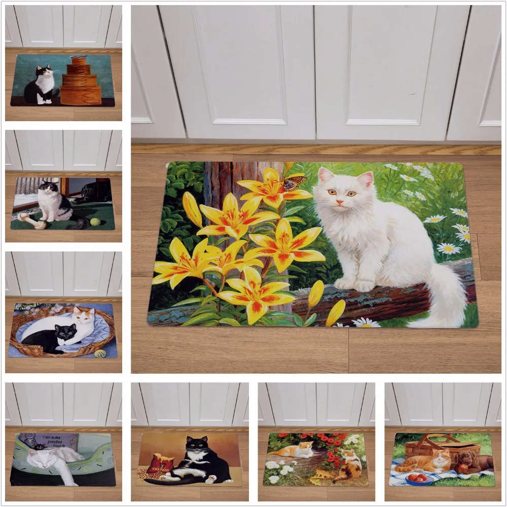 

Modern Home Decor Carpet Cute Animals Cat Print Doormat 46*76 PVC Leather Floor Mats Kitchen Bathroom Non-slip Carpets And Rugs
