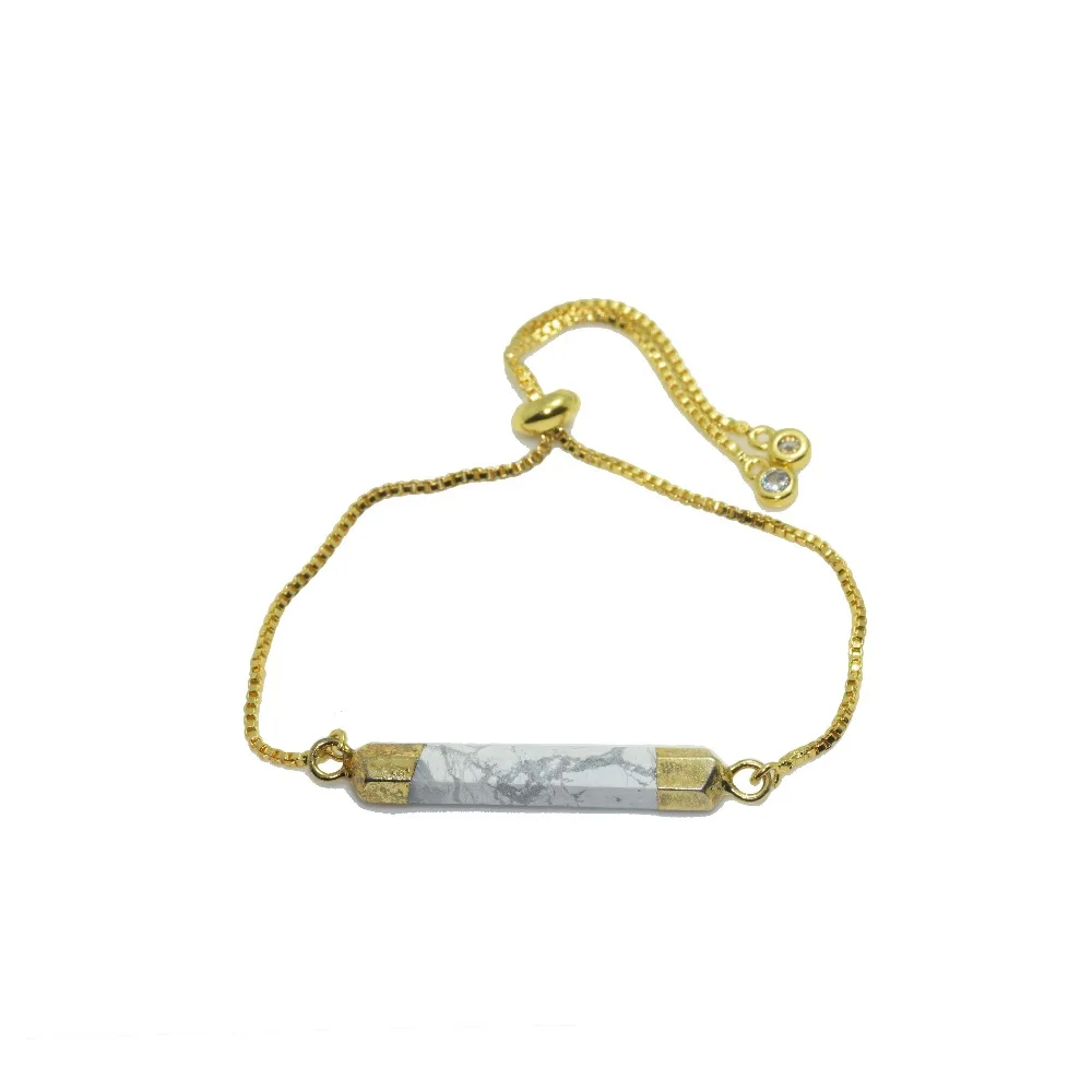 Длинный натуральный соединительное звено из говлита браслет женский белый 6 лицо длинный маленький уникальный мраморный шестиугольный браслет-цепочка с камнем для женщин