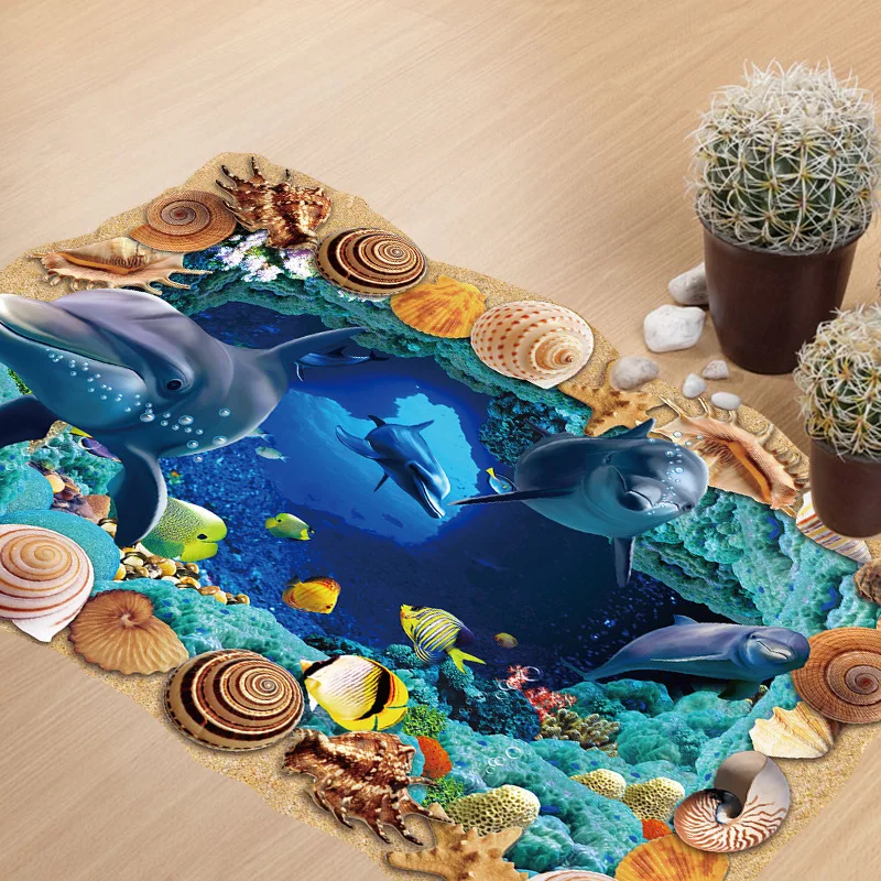

New Creative 3D Underwater cave world Whale shell Clown fish Wall Stickers Living Room Bathroom Mural Decal Wall Decal