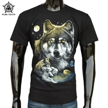 Punk Youth Mens T Shirts Fashion 2016 Tops & Tees Animal 3D T Shirts Man Short Sleeve Wolf 3d Printed Tees Black Men’s Clothing