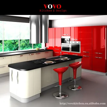 

High glossy red and white lacquer kitchen cabinets manufacturer