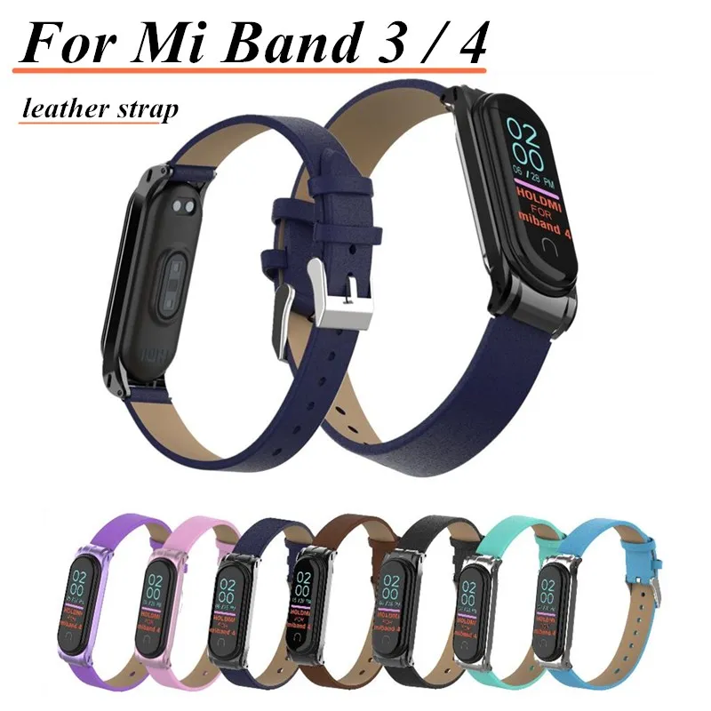 

Colorful Leather Mi Band 4 3 Metal strap For xiaomi Mi Band 4 3 PU Stainless Bracelet MiBand 4 3 Wristbands Replacement straps