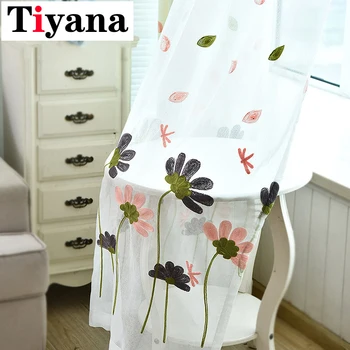 

Rustic Sunflower Curtains for Living Room Summer Window Herb Dragonfly Embroided Faux Linen Kitchen Curtain Drapes P112D3