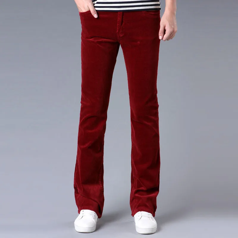 Весенне-осенние мужские Модные расклешенные вельветовые брюки, мужские повседневные брюки-клеш больших размеров, белые, красные, коричневые, хаки, размер 34 36 - Цвет: Красный