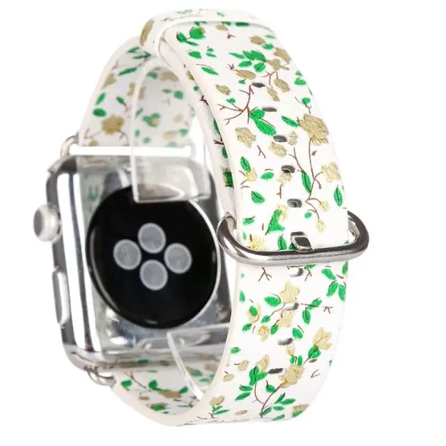 The new leather Flower patterns Fashion full grain leather Watchband Classic Buckle Strap for Apple Watchband