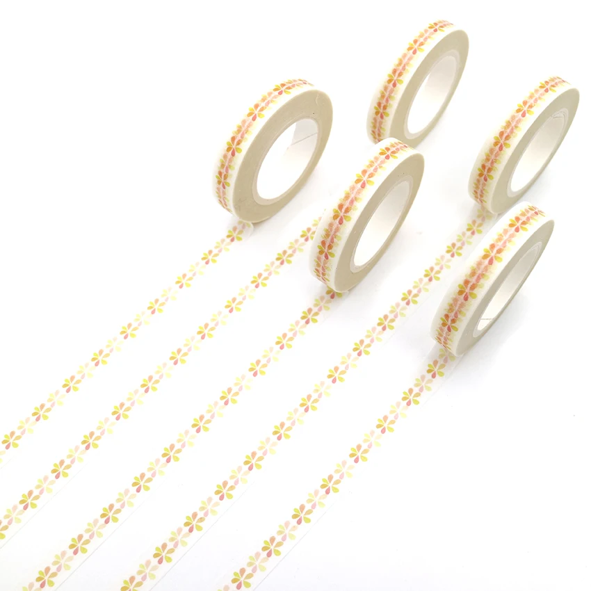 

1 PCS Yellow Colored Flower Washi Masking Tape Slim Decorative Adhesive DIY Decorative Color Paper Adhesive Tapes 10m*8mm