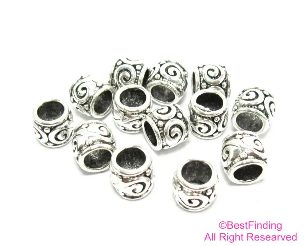 Seedling lace metal beads 5.5mm Large hole silver tone religion sliders RB25 | Украшения и аксессуары