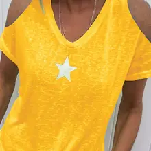 Женские футболки со звездами, женские, большие, v-образный вырез, летние, Befree, Boho, хлопковые, повседневные топы, Femme, с дырками, женские футболки, большие размеры