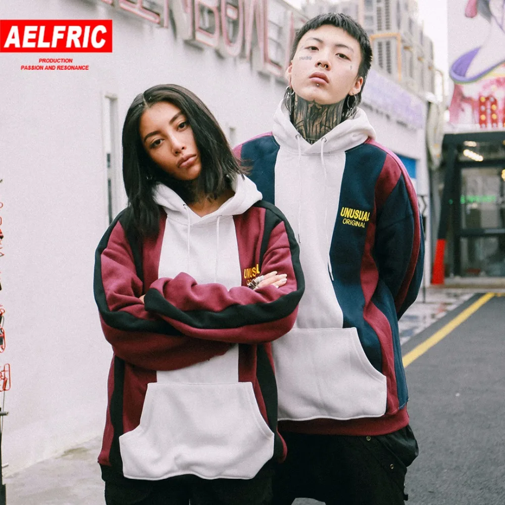 

Aelfric Color Block Patchwork Pullover Hoodies Sweatshirts Mens Winter Fashion Hip Hop Casual Striped Hoodie Men Streetwear UN18