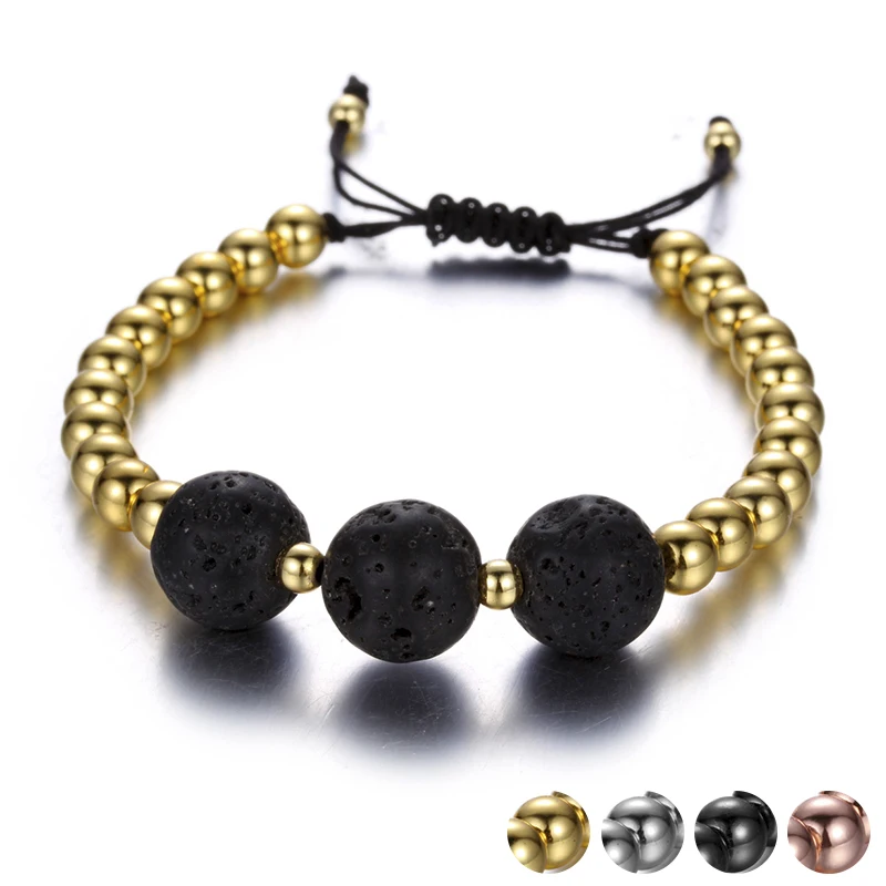 Buy 12MM Lava Stone Main Beads Charm Bracelet for Men