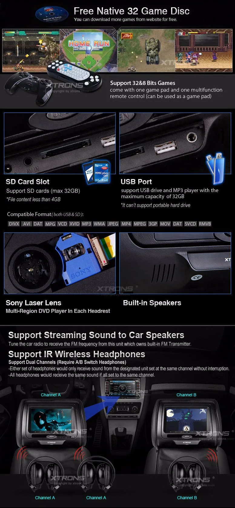 Excellent 2x7" Headrest Car DVD Player Support 32 & 8 Bits Game IR FM Transmitter Speaker Cover With Zipper USB SD Pillow Digital Screen 2 Excellent 2x7" Headrest Car DVD Player Support 32 & 8 Bits Game IR FM Transmitter Speaker Cover With Zipper USB SD Pillow Digital Screen 2