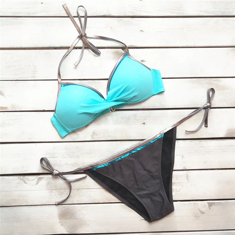  New Fashion Women Bandeau Bandage Bikini Set Push-Up Brazilian Swimwear Beachwear Swimsuit Sexy Women Floral Beach A24# (17)