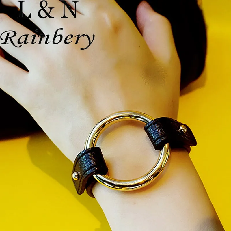 Rainbery Black Leather Fashion Jewelry Big Bracelet Women Bijoux 2016 Delicate Trendy Bracelets & Bangles Brand Fine Gift