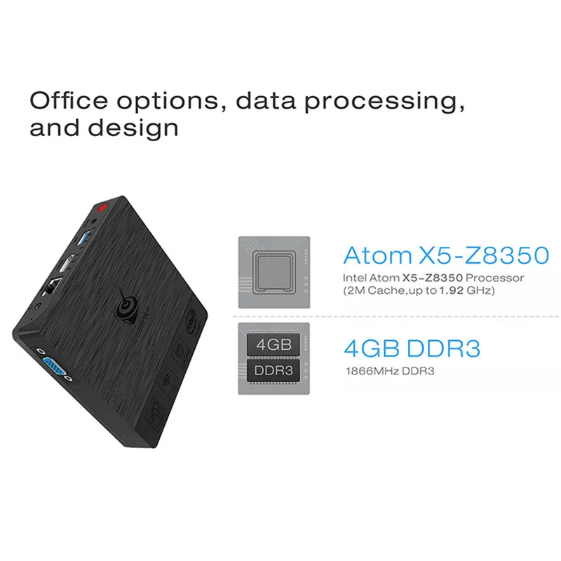  Beelink BT3 Pro Mini PC Win 10 Intel Atom x5-Z8350 4GB DDR3 64GB 2.4+5.8GHz WiFi Bluetooth 4.0 Ethe
