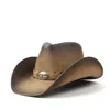 100% Leather Men Western Cowboy Hat For Gentleman Dad Fedora Sombrero Hombre Caps Size 58-59CM ► Photo 2/6