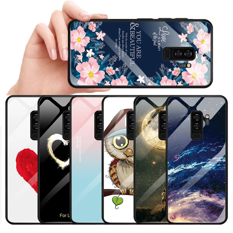

Pattern Phone Case For Samaung Galaxy A7 2018 S9 S8 Plus Note 8 9 Tempered Glass Back Cover For Samaung Not 9 TPU Soft Edge Case