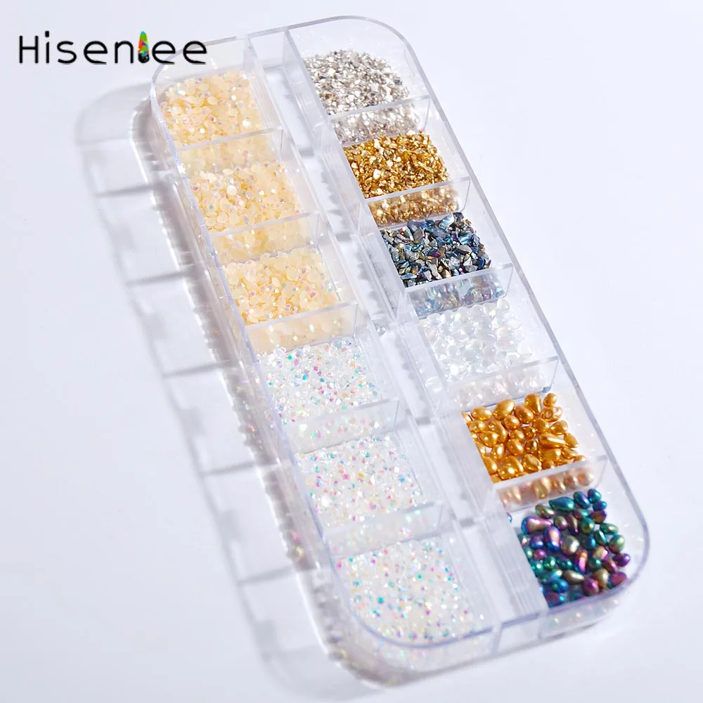 

High Quality 12Grid/Box Jelly AB Color Sweet Style Pebble Crushing Glass Stone Decoration For DIY Fashion Nail Art Accessories