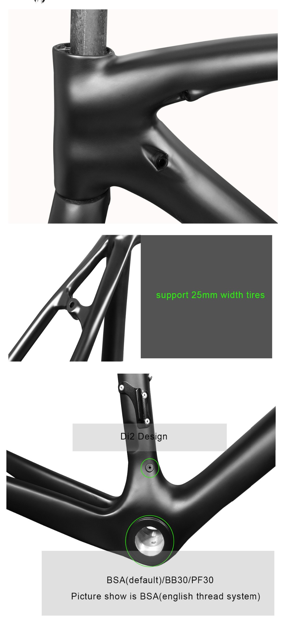 Cheap Light weight T1000 UD matte/glossy carbon road bicycle frame racing bike frame Mechanical/Di2 (logo,available) 6