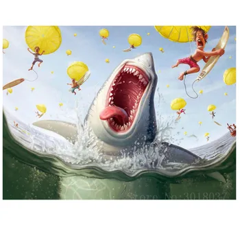 

Diamond Mosaic Diy 5D Diamond Embroidery Man-Eating Shark Diamond Painting Cross Stitch Floral Rhinestone Decoration Sticker Kit