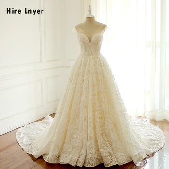 

HIRE LNYER Custom Made Abiti Da Sposa Shiny Beading V-neck Bridal Lace Wedding Dresses Plus Size 2019 Vestido De Noiva Renda