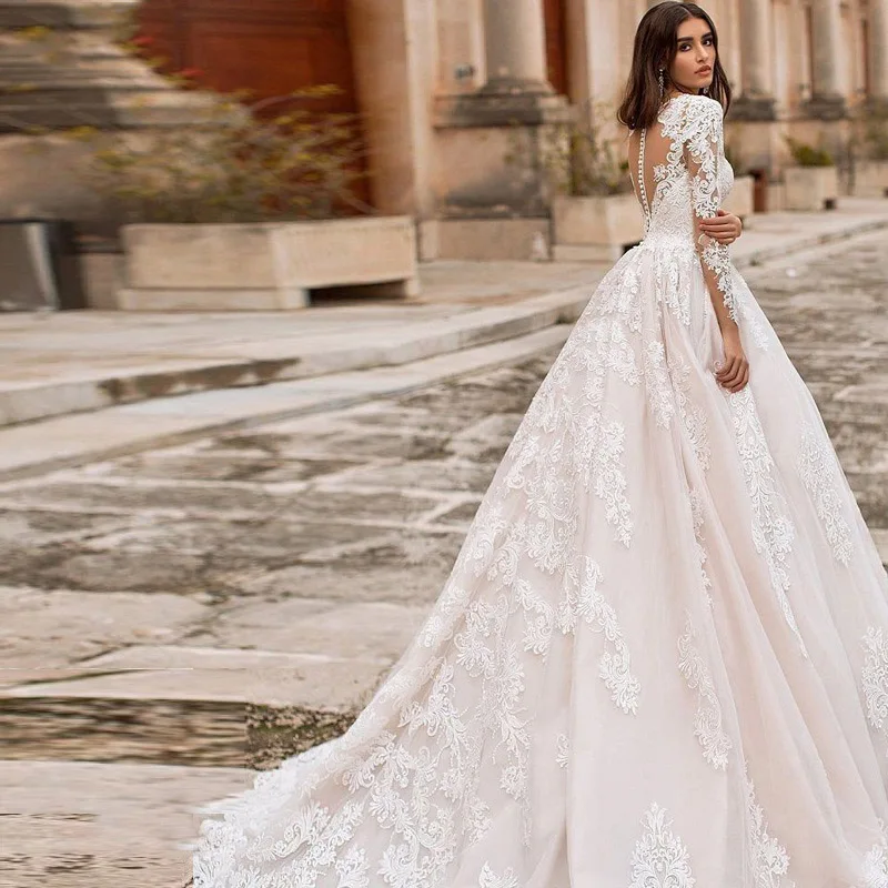 2019-VNXIFM-Fantastic-V-neck-Neckline-A-line-Wedding-Dresses-Long-Sleeve-Elegant-Lace-Gowns-Illusion (1)