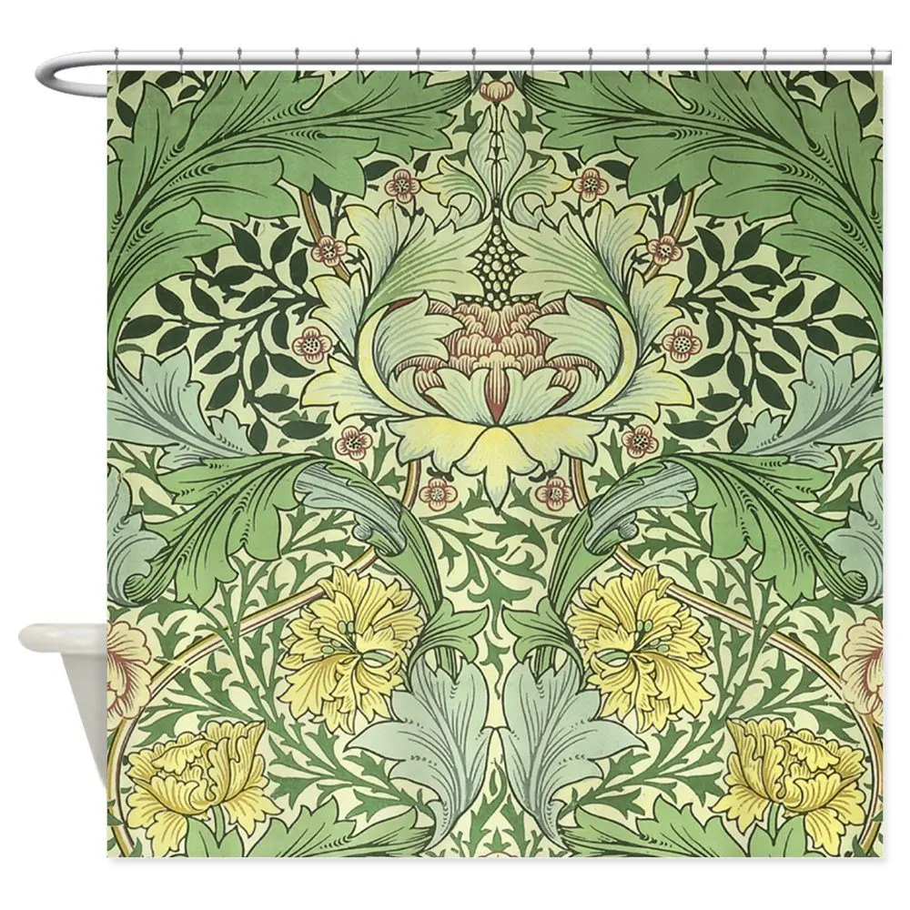 

William Morris Floral Design Decorative Fabric Shower Curtain Set House Doormats for Living Room Anti-Slip Rug