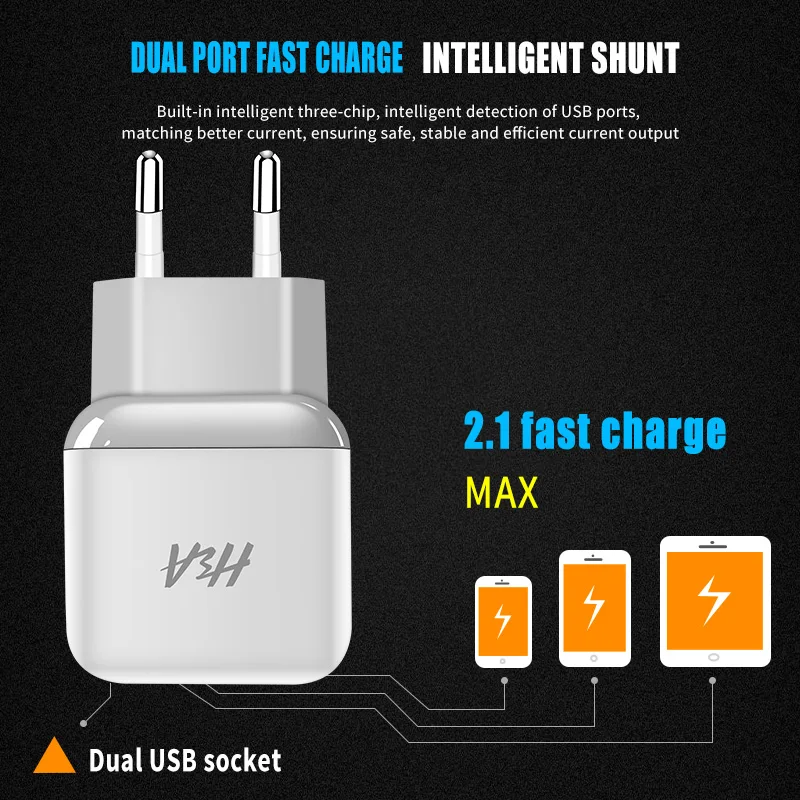 H & A شاحن USB مزدوج الهاتف المحمول قابش الشاحن نمط الاتحاد الاوروبي السفر الحائط مهايئ شاحن ل فون هواوي الهاتف شاحن سامسونج Xiaomi