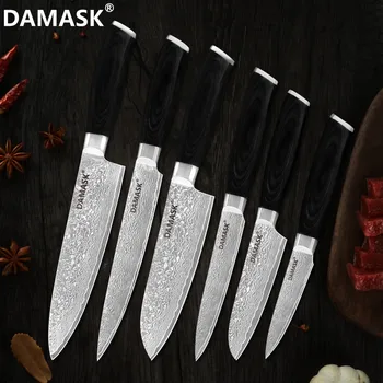 

Damask Best 6 Pieces Set Damascus Kitchen Knife Set Japan VG10 Super Sharp Blade Damascus Knife Set Chef Utility Cooking Tools
